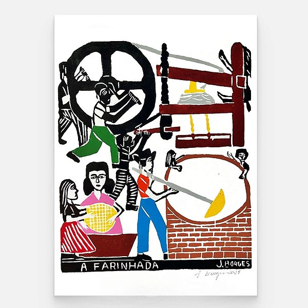 Xilogravura A Farinhada G - assinada por J. Borges - PE