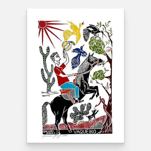 Xilogravura "Vaqueiro" G - Bacaro Borges - PE