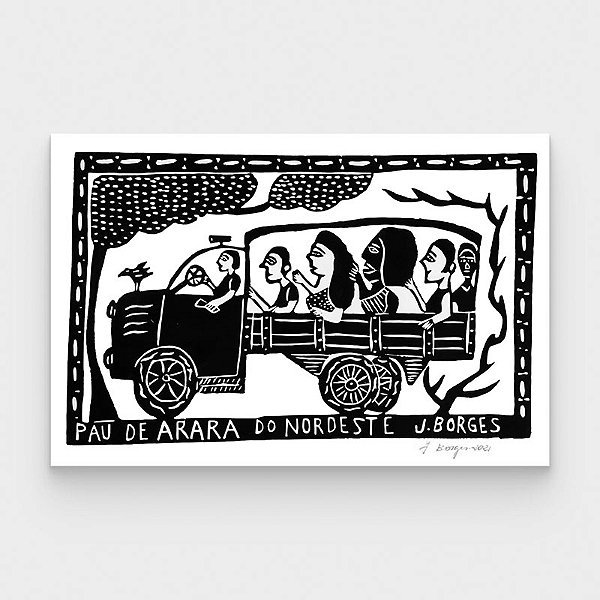 Xilogravura Pau de Arara do Nordeste G - assinada por J. Borges - PE (Última Peça)