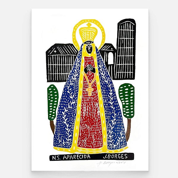 Xilogravura Nossa Senhora Aparecida G - assinada por J. Borges - PE (Última Peça)