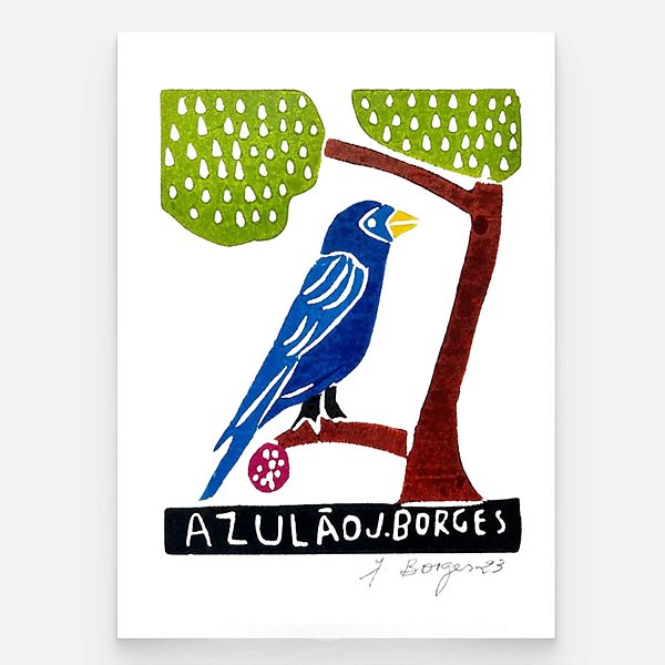 Xilogravura Azulão P - assinada por J. Borges - PE (Última Peça)