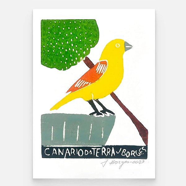 Xilogravura Canário da Terra P - assinada por J. Borges - PE (Última peça)