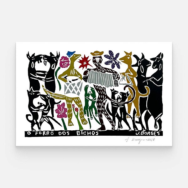 Xilogravura O Forró dos Bichos G - assinada por J. Borges - PE (Raridade)
