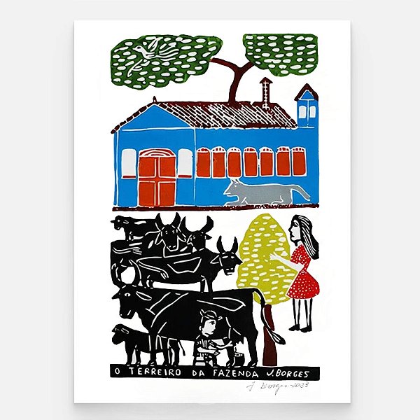 Xilogravura O Terreiro da Fazenda G - assinada por J. Borges - PE (Última Peça)
