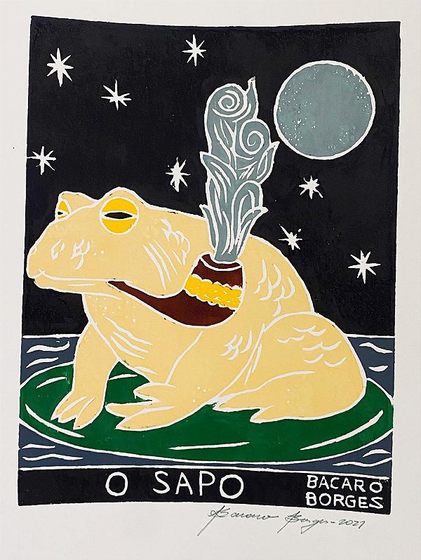 Xilogravura "O Sapo" P -  Bacaro Borges - PE