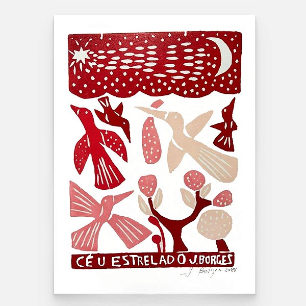 Xilogravura Céu Estrelado M - assinada por J. Borges - PE (Última Peça)