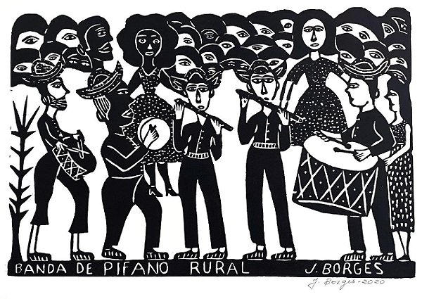 Xilogravura "Banda de Pífano Rural" G - J. Borges - PE