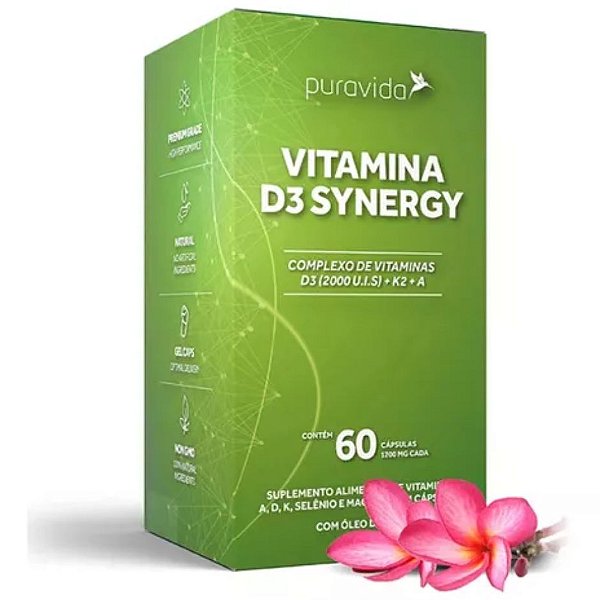 VITAMINA SYNERGY D3 2.000UI, K2 MK7 100MCG 60 CAPS - PURA VIDA