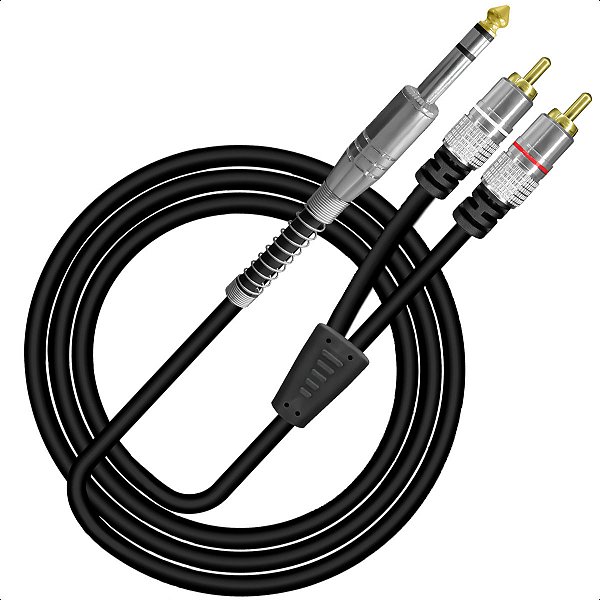 Cabo de Audio Profissional P10 Estéreo x 2 Plug Rca 1,8m