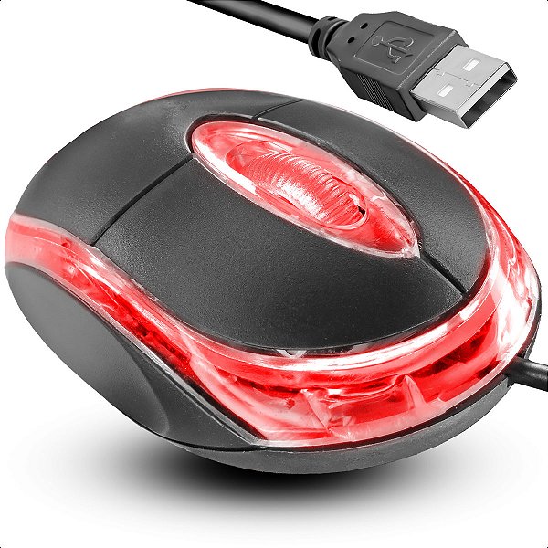 Mouse Simples USB Óptico Com Led para Pc Notebook- Preto