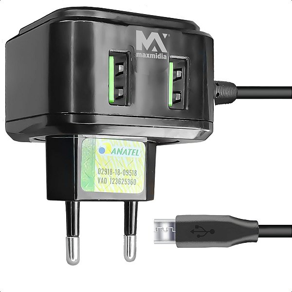 Carregador de Celular Micro Usb V8 com 2 Entrada Usb Rapido
