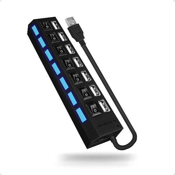 Hub Extensor Usb 2.0 7 Portas Pen Driver com Botão On Off