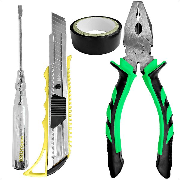Kit de Ferramentas Completo Alicate Fenda Estilete e Fita