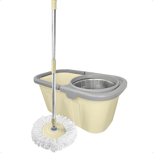 Mop Giratório Cesto de Inox Com Balde Centrifugador Limpeza 360°