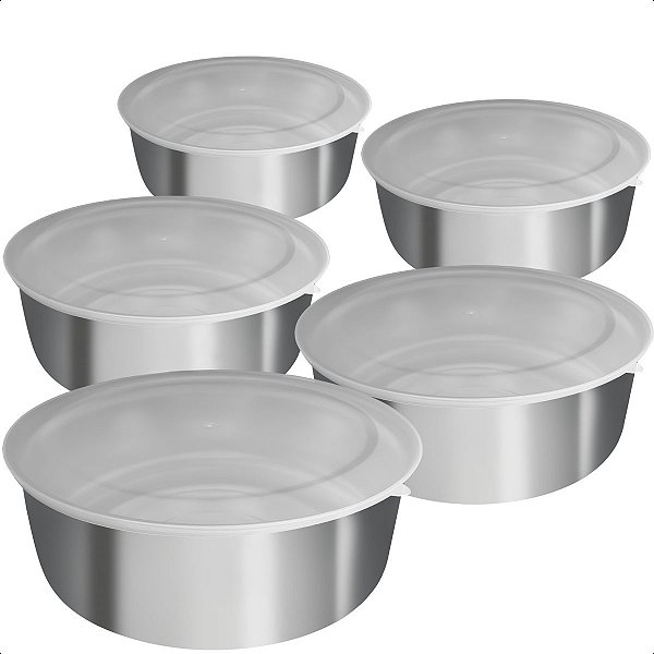 Conjunto 5 Potes Inox Tigelas Vasilha Com Tampa Flexível
