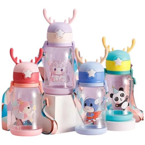 Garrafa D'Agua Infantil Desenho 600ml com Bico e Canudo