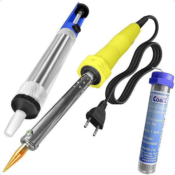 Kit Ferro de Solda 30w 127v + Fio de Solda + Sugador Solda