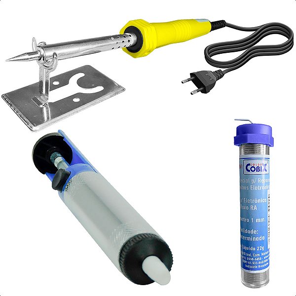 Kit  Completo Ferro de Solda 40w 127v + Fio de Solda + Sugador