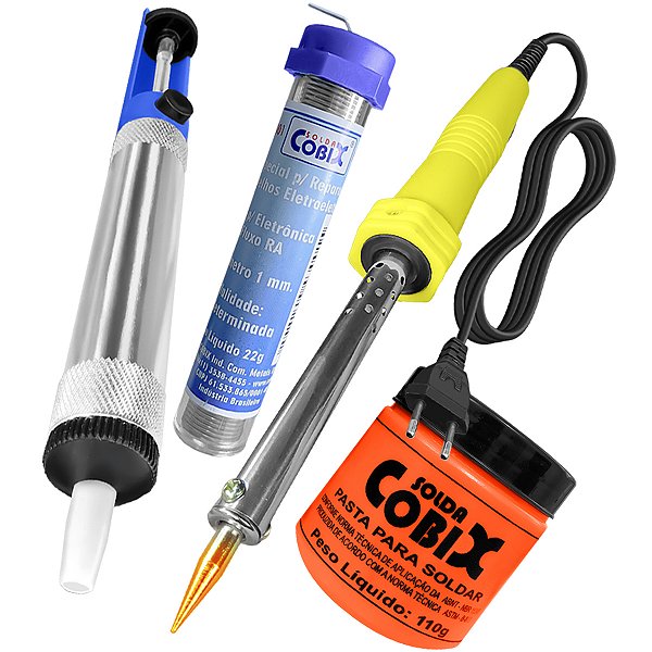 Kit Ferro de Solda 30w 127v + Fio Estanho + Pasta p/ Solda