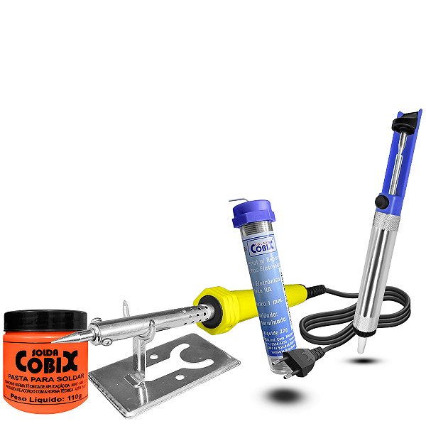 Kit Ferro Solda 30w 220v + Fio Estanho + Pasta + Suporte