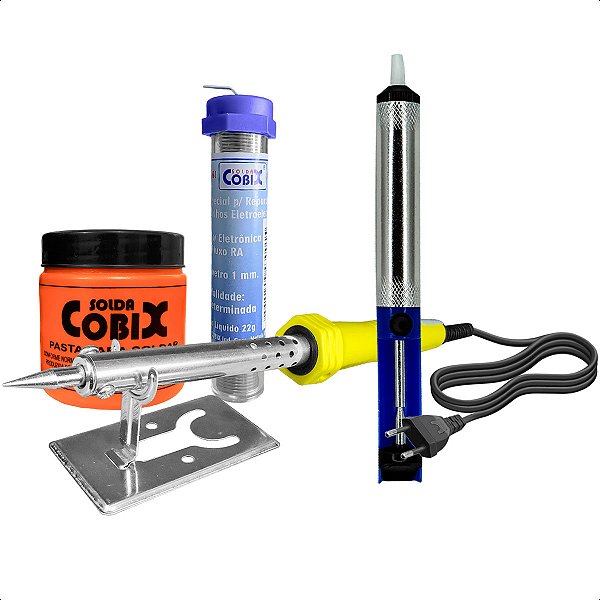 Kit Ferro Solda 60w 127v + Fio Estanho + Pasta + Açucareiro