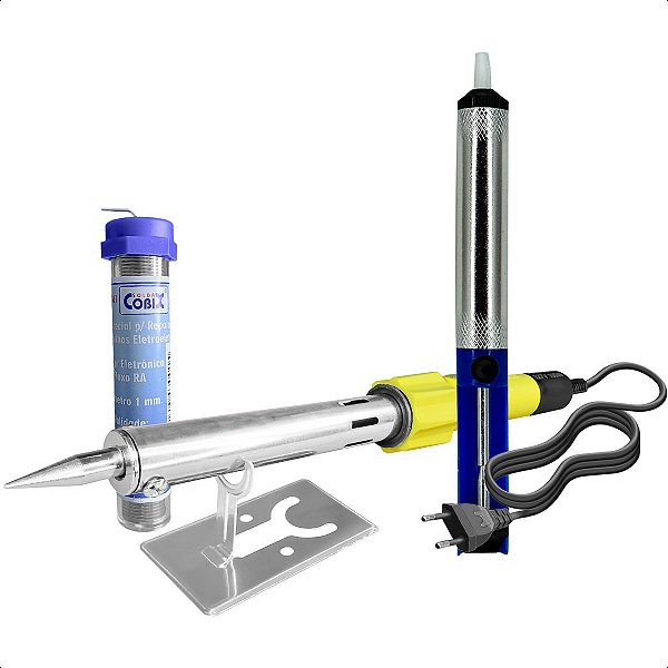 Kit Ferro de Solda 100W 127V + Sugador + Tubo Estanho 22g