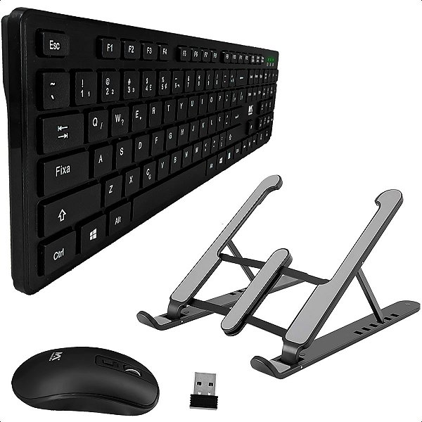 Kit para Notebook Suporte Base + Teclado e Mouse Sem Fio