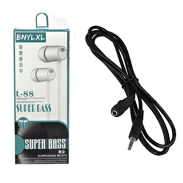 Fone De Ouvido Super Bass E Com Extensor De Cabo Para P2 1,8M