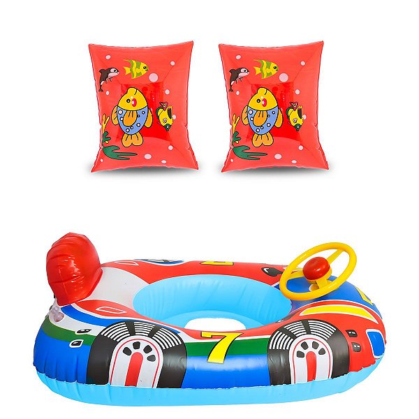 Kit Boia Corrida Divertida Volante Mais 2 Boias De Braços