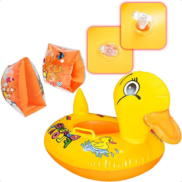 Kit Boia Fralda Pato Aquático E 2 Boias De Braço Pra Diversão