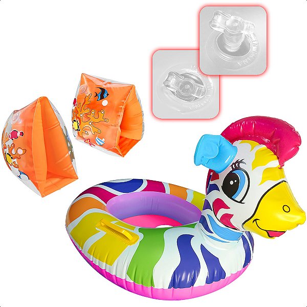 Kit Aquático Kids 2 Boias De Braços E Boia Inflável Colorida