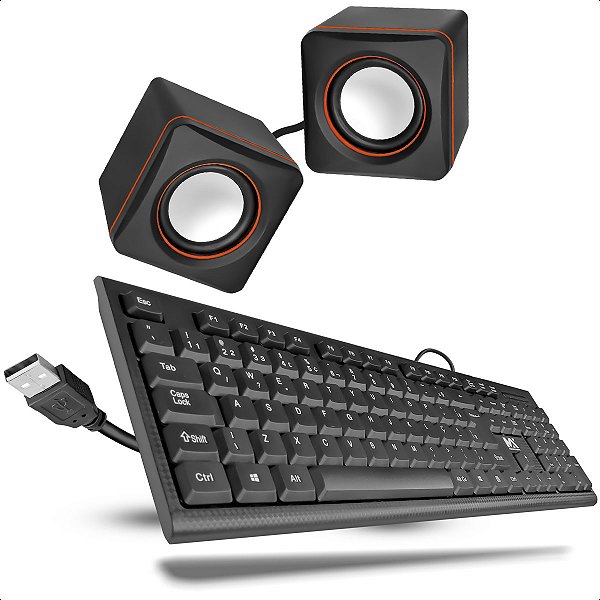 Kit Multimida Caixinha De Som P2 Multimida E Teclado Com Fio