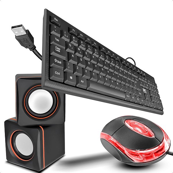 Kit Caixinhas De Som Fio P2 E Mouse E Teclado De Conexão Usb