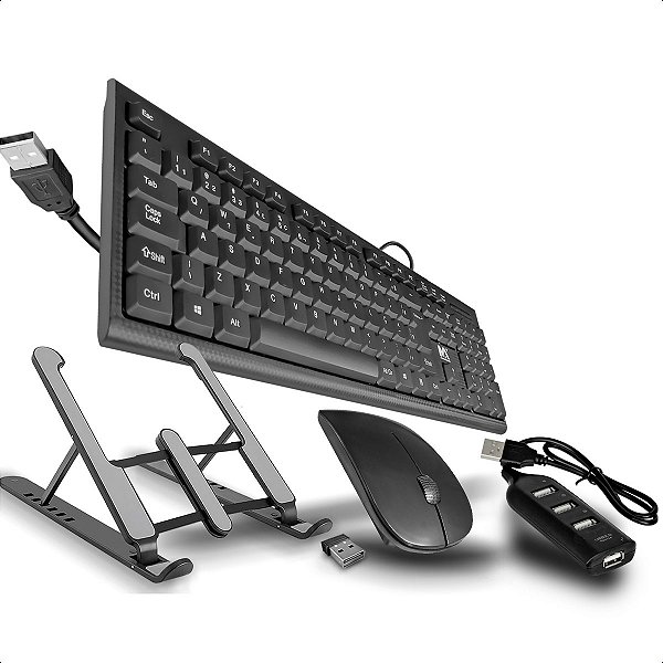 Kit Mouse E Teclado Com Base Dobrável De Notebook E Hub Usb
