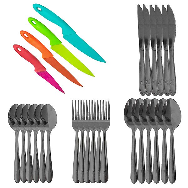 Kit De Cozinha Completo Facas Multiuso e Talheres Aço Inox