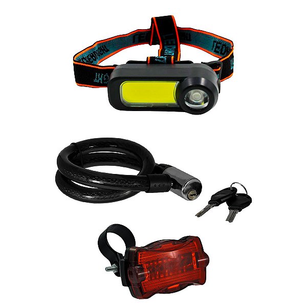 Kit Multiuso Para Ciclistas Com Trava E Lanternas E Farol