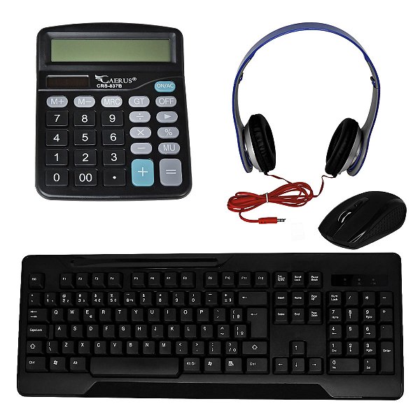 Kit Office Com Calculadora Teclado E Mouse Sem Fio E Fone