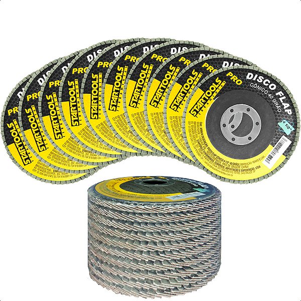 Disco Flap Conico 4 1/2 40 Grao Com 10 Peças Startools