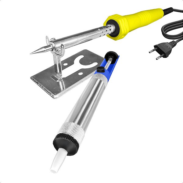 Kit Ferro de Solda Elétrico 100W 127v com Suporte + Sugador de Solda