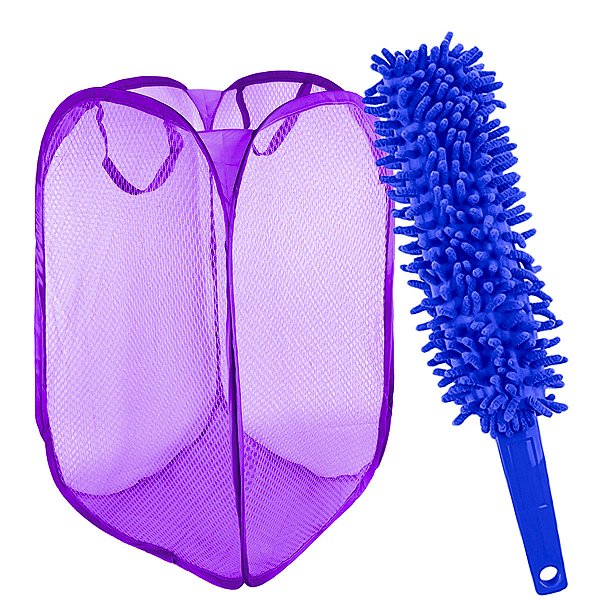 Cesto De Roupa Suja Dobrável Organizador E Espanador De Pó