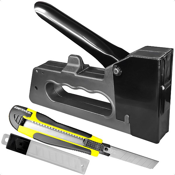 Grampeador Tapeceiro Alta Pressão Manual Com Kit Estilete