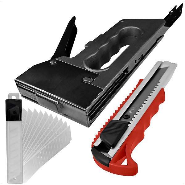 Grampeador Tapeceiro Alta Pressão Manual E Kit Estilete 9mm