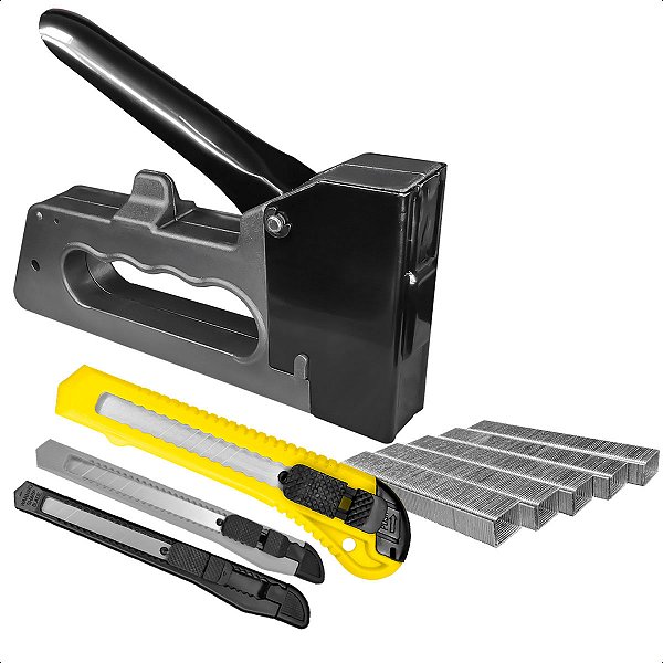 Grampeador Para Tapeçaria Com Grampo 8mm e 3 Estiletes