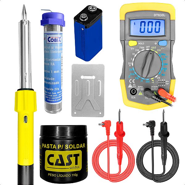 Ferro Solda 100W 127V + Estanho 22g + Pasta + Multímetro Kit
