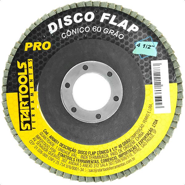 Disco Flap Lixadeira Conico 4 1/2 60 Grão Com 10 Peças