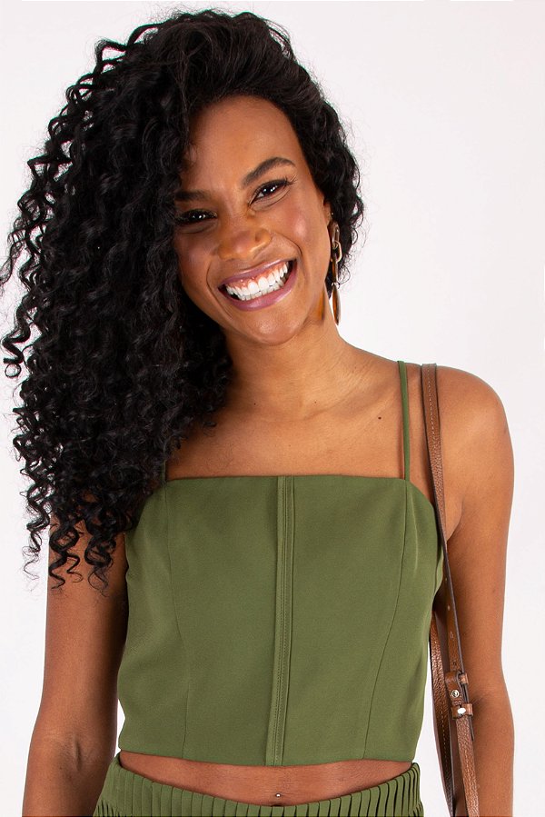 TOP CROPPED MARIA CLARA FIT CREPE VERDE MILITAR