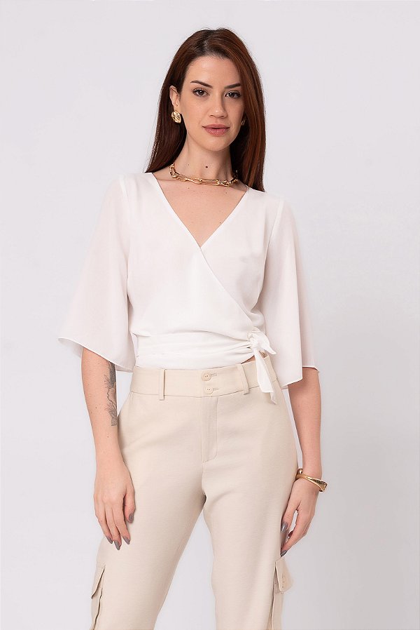 BLUSA CINTIA PETIT CREPE OFF WHITE