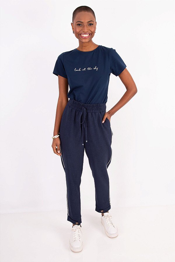 Calça Jogger Thais Crepe Marinho