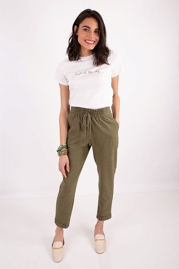 Calça Jogger Thais Crepe Militar