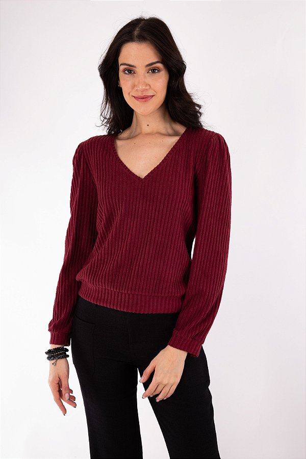 BLUSA MANGA LONGA LUIZA RIB WINE